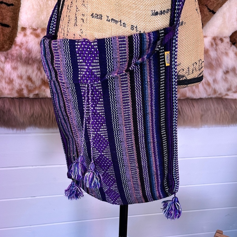 Vibrant Purple and Blue Striped Shoulder Bag fabric light boho Artesanians MR